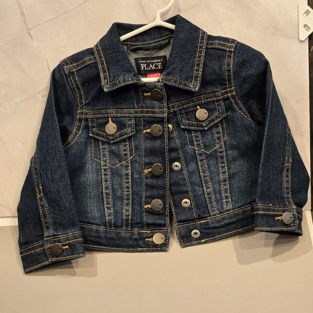 The Childrens Place Baby Girls Dark Wash Denim Jacket Blue‎ 6-9M Snap Front